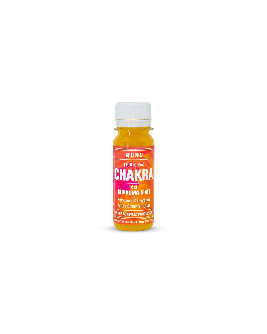 MONO Vitaminshot Chakra vor weissen Hintergrund mit Schatten